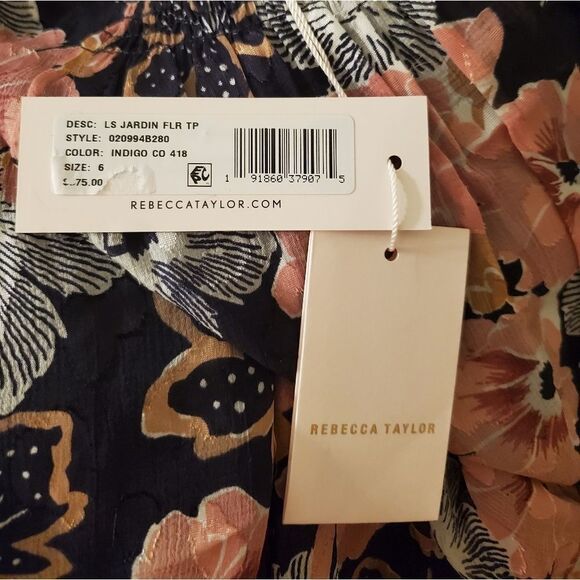 Rebecca Tylor Jardin Keyhole Neck Blouse In Indigo - Picture 12 of 13